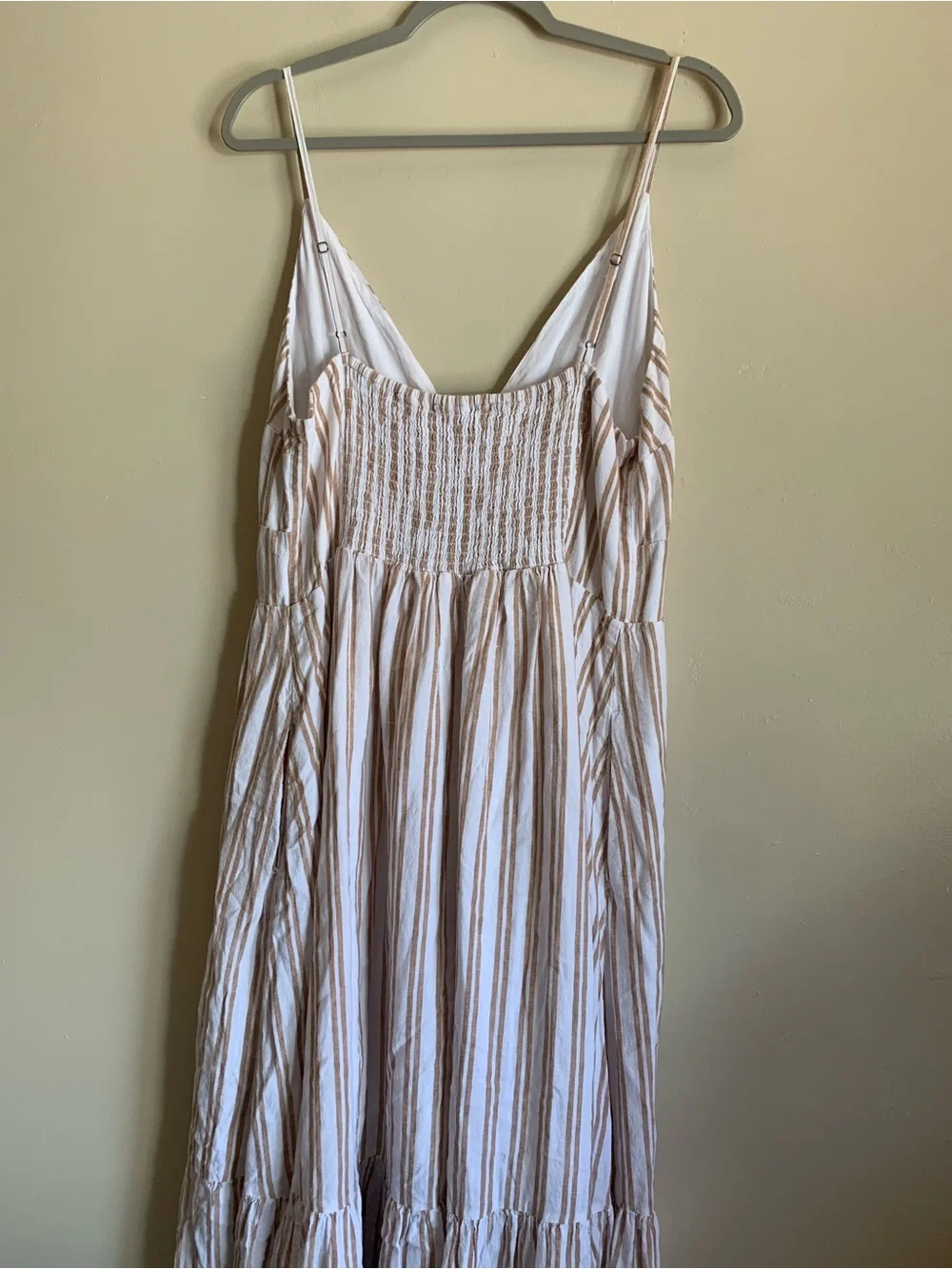 Abercrombie & Fitch White Tan Striped Button-Front Maxi Dress XL Summer